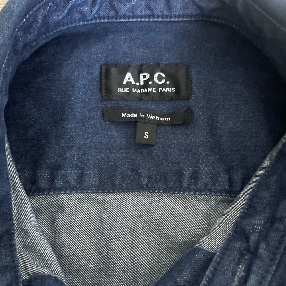 A.P.C. LOGO SHIRT Denim Long Sleeve Size Small - Picture 6 of 10